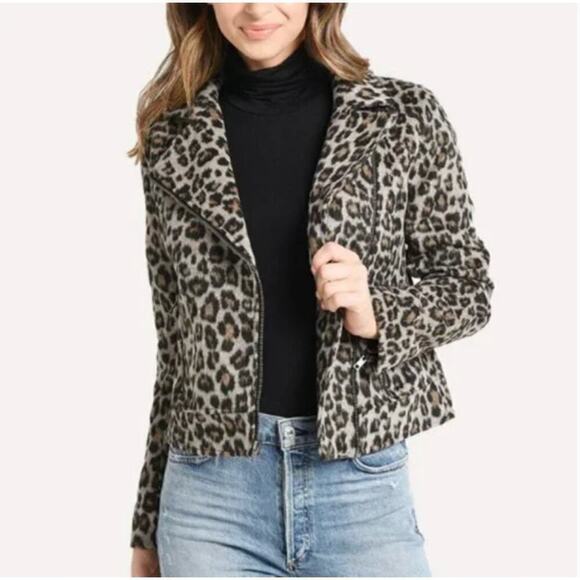 cupcakes & cashmere Jackets & Blazers - Cupcakes & Cashmere Margaux Wool-blend Jacket in Cheetah Moto Animal Print SZ S